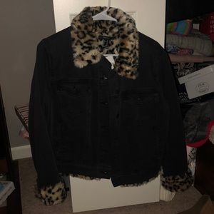 Fur Cheetah Black denim jacket